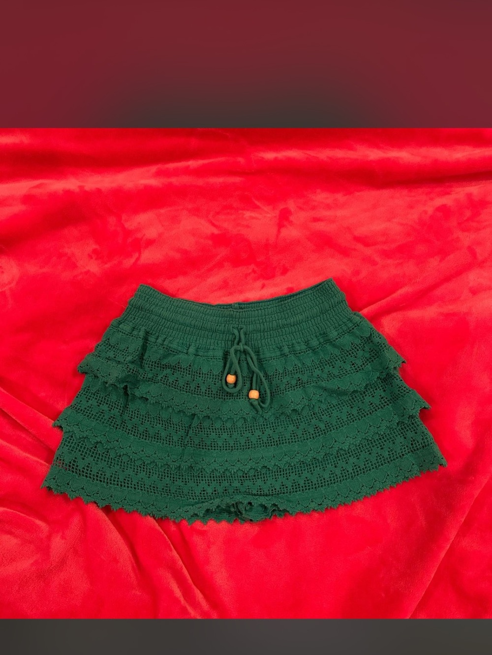Green Crochet Ruffle Mini Skirt/Skort- Womens